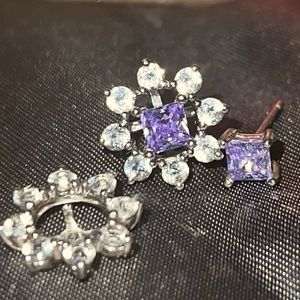 925 Sterling silver CZ earrings w/ interchangeable snowflake cz earring jackets